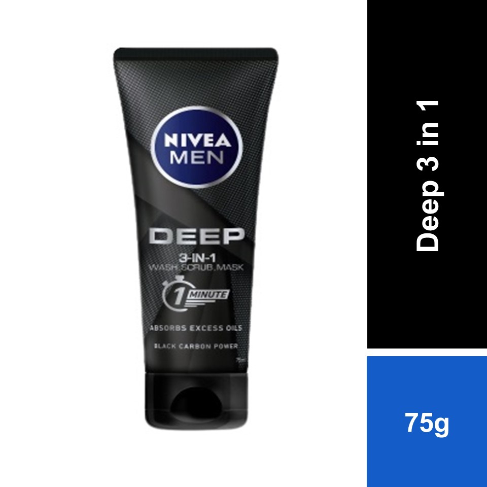 NIVEA Men DEEP 3IN1 [WASH, SCRUB, MASK] (75g) | Anti Bacterial | No ...