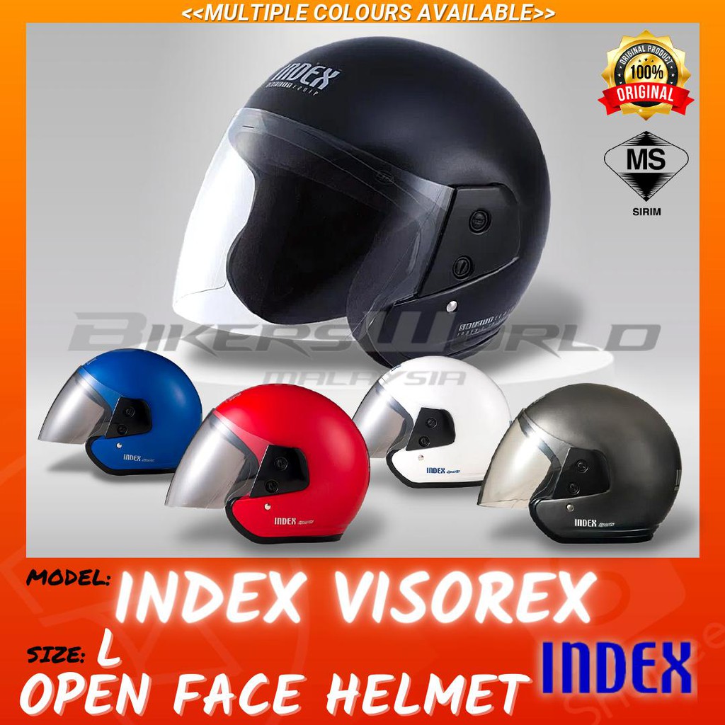 TOPI KELEDAR MOTOSIKAL INDEX HELMET MOTOR INDEX VISOREX OPEN FACE