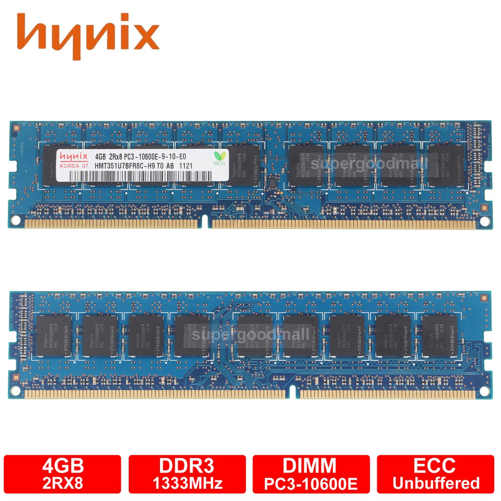 Hynix 4GB 2RX8 PC3-10600E DDR3-1333MHz 240Pin ECC Unbuffered DIMM