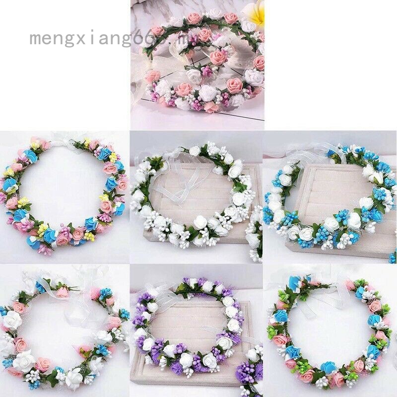 Mengxiang666 Hair Bun Ring Garland Bridesmaid Flower Girl Roses