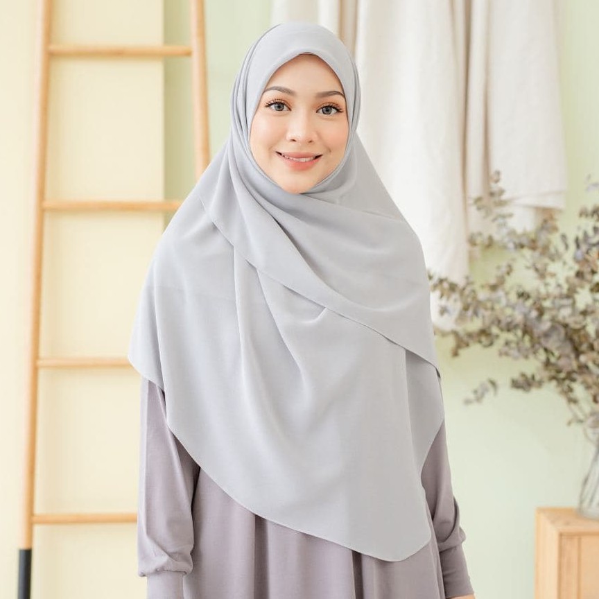 MASYARABIA Tudung Bawal Curve In Fog Grey Chiffon Georgette Bidang 50/ ...