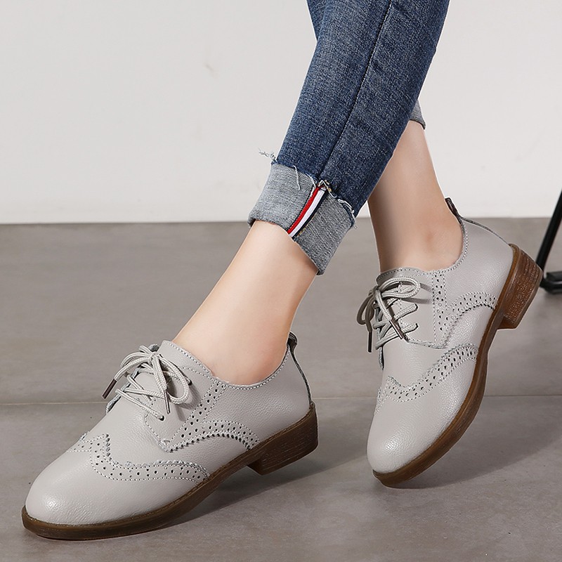 Woman Brogue Shoes Woman Genuine Leather Oxford Shoes Casual Women Shoes |  Shopee Malaysia