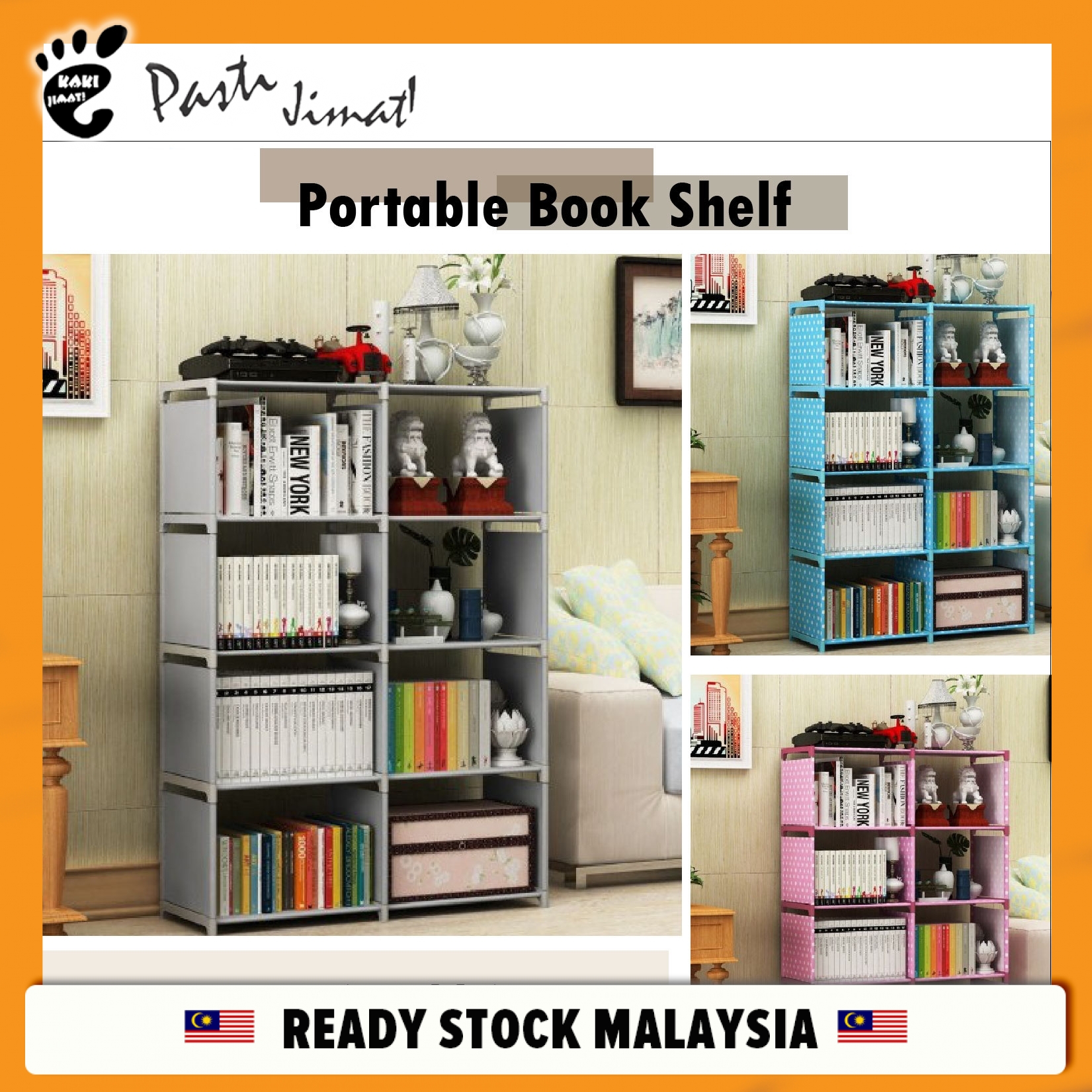 Korean DIY Book Storage Shelf 5 Tier with 4 Columns Bookcase (Portable