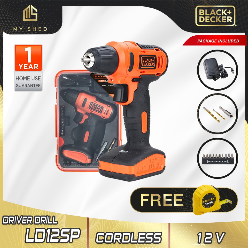 Black Decker Ld12sp B1 Cordless Driver Drill 12v Plus 13 Piece Accessories Box Ld12sp Shopee Malaysia