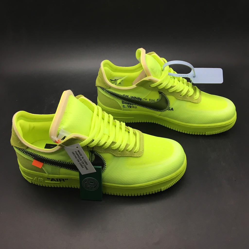 off white nike air force 1 black and volt