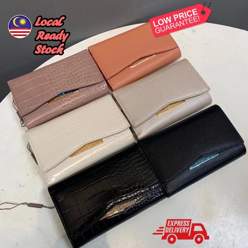 ?? Ready stock CNK Purses classic simple style solid color horizontal multi card folding short wallet