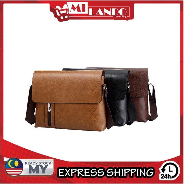 MILANDO Men Shoulder Bag PU Leather Casual Business Briefcase Messenger Bag (Type 19)