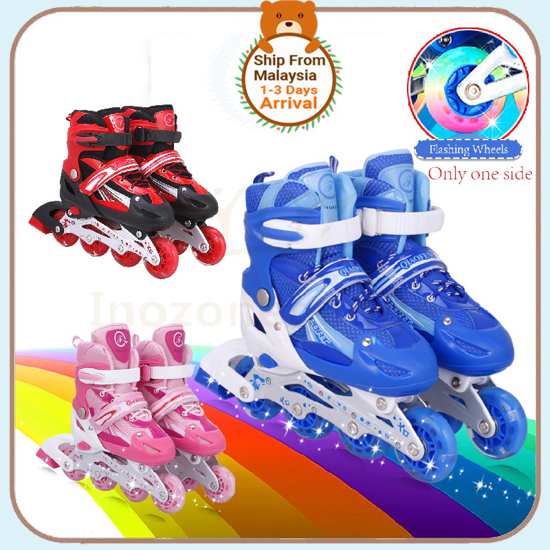 3 13 Years Kids Roller Blade Adjustable Kasut Roda Budak Perempuan Roller Wheel Shoes Hand Carry Bag