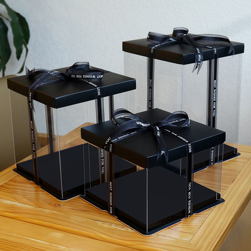 Transparent Cake Box BLACK without Ribbon Kotak Kek Transparent Cake Box BLACK without Ribbon Kotak Kek
