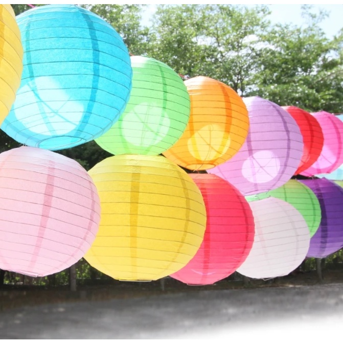 【Ready Stock】8/ 10/ 12 Inch Colorful Round Paper Lantern/ Chinese New Year Hanging Paper Lantern/ Mid-Autumn Lantern 纸灯笼