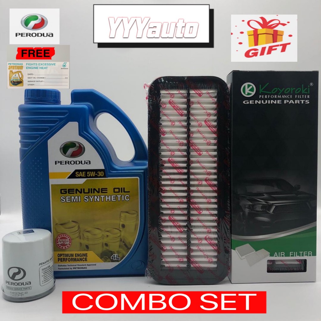 Perodua 5W30 (4L)+Oil Filter+Air Filter  Myvi 1.3/1.5 (2017) & Alza Semi Synthetic Engine Oil