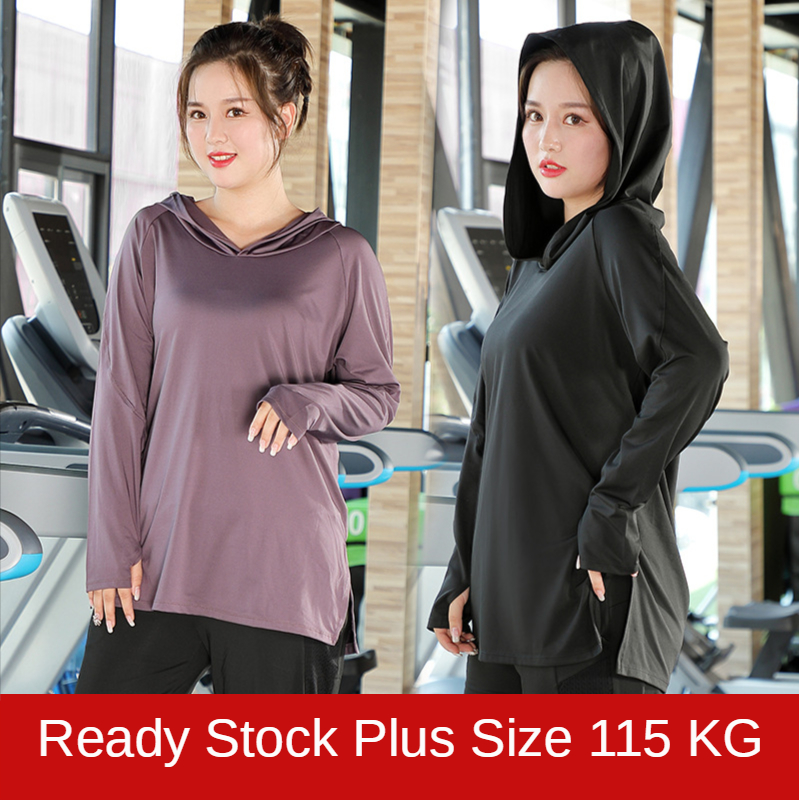 ⚡Ready Stock⚡Plus Size Long Sleeve Hoodie Sweatshirt Yoga/Jogging/Fitness Women's Sports Suit Sportswear