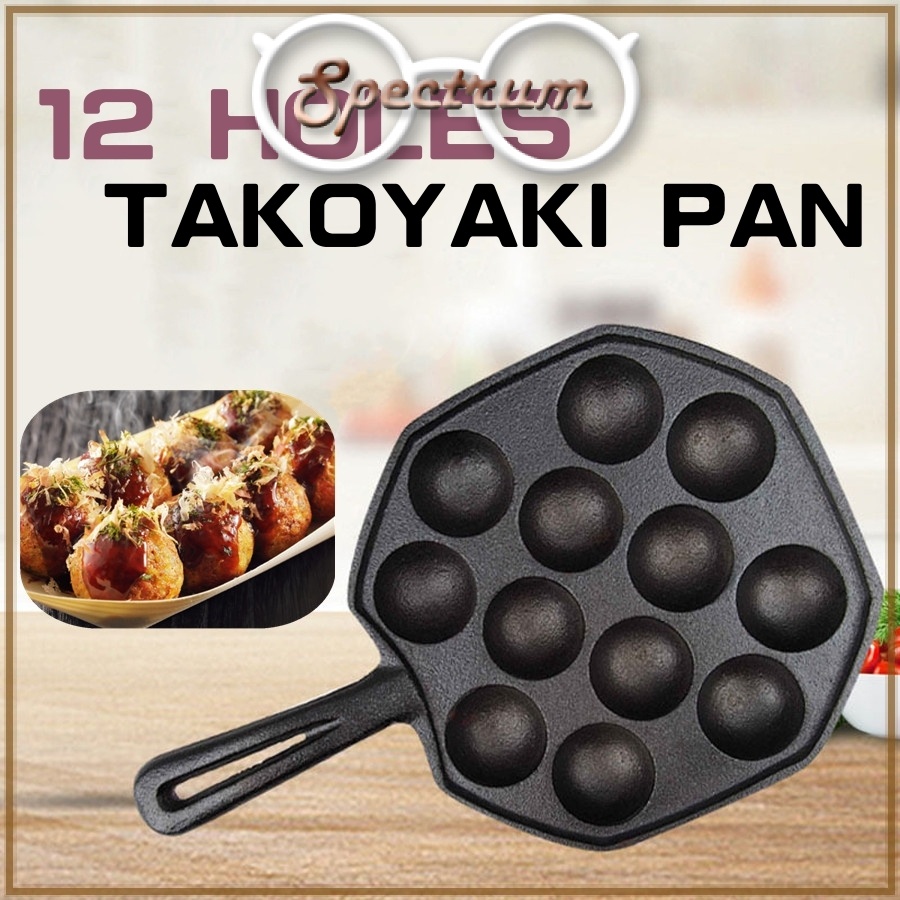12 Holes Takoyaki Pan Cast Iron Japanese Takoyaki Maker Non Stick Coating Cookware Chibi Maruko