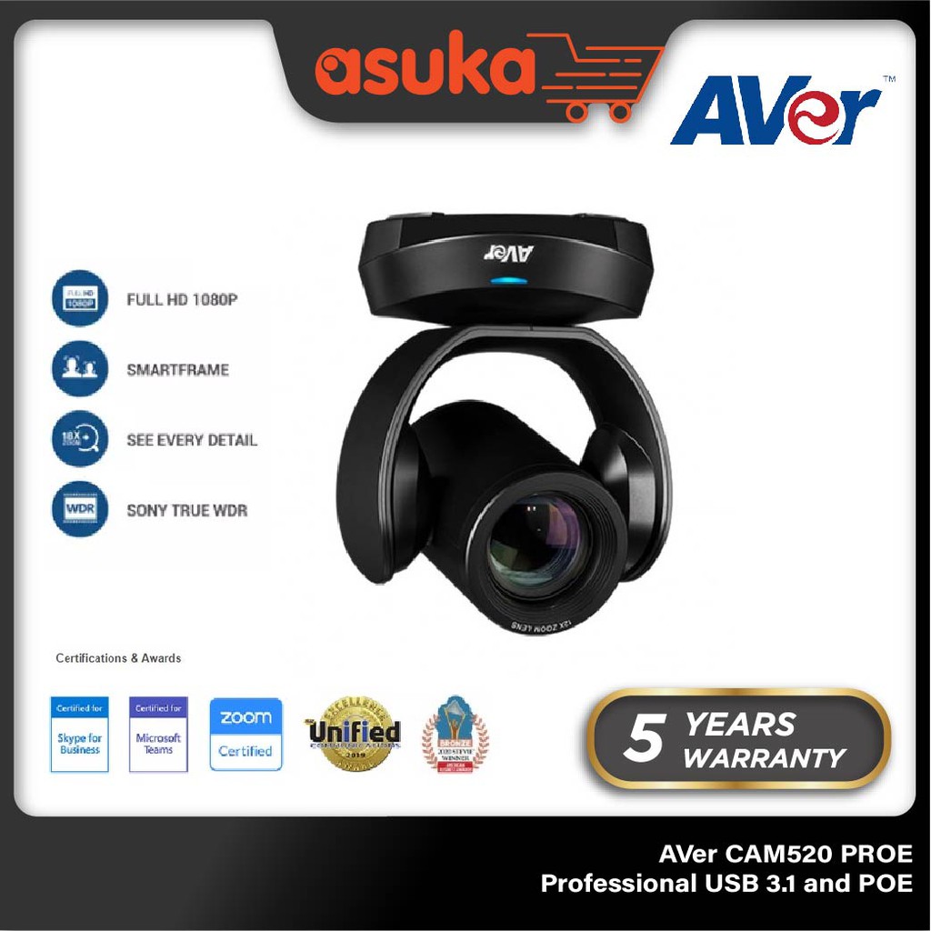 AVer CAM520 PROE Professional USB 3.1 and POE Conferencing Camera for Mid-to-Large Rooms