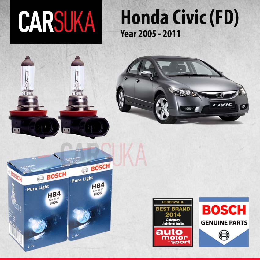 Bosch Headlamp Headlight Hb4 Light Bulbs For Honda Civic Fd 8thgen 2006 2011 Shopee Malaysia