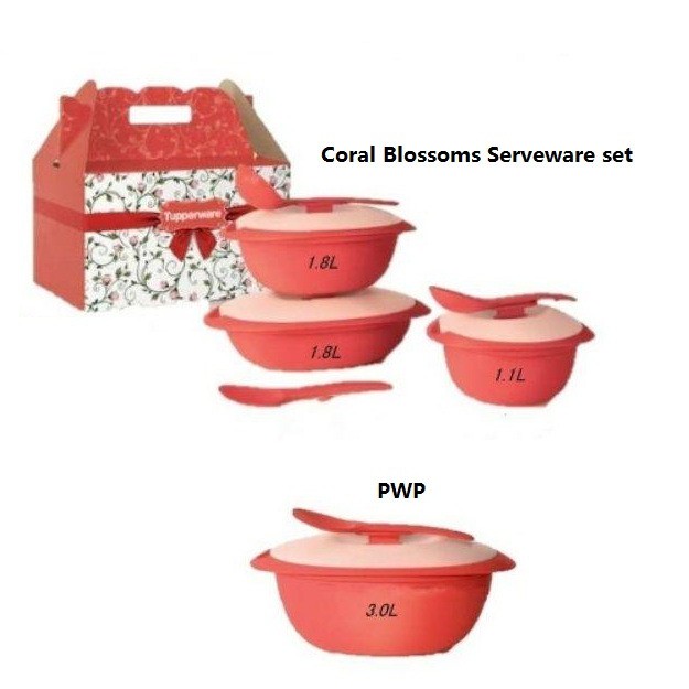 Tupperware Coral Blooms Serveware Set With Spoon Shopee Malaysia