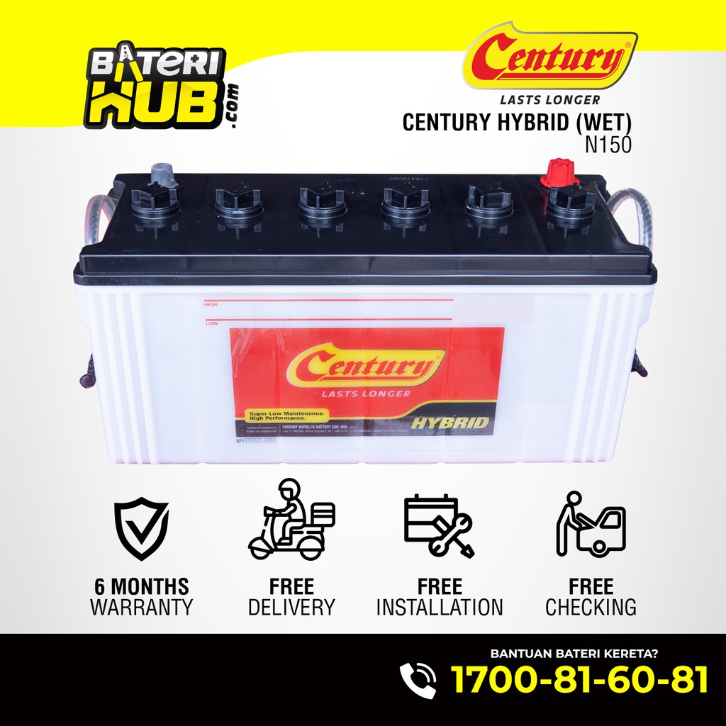 [ N150 ] Century Hybrid Wet Car Battery Bateri Kereta Lorry Battery