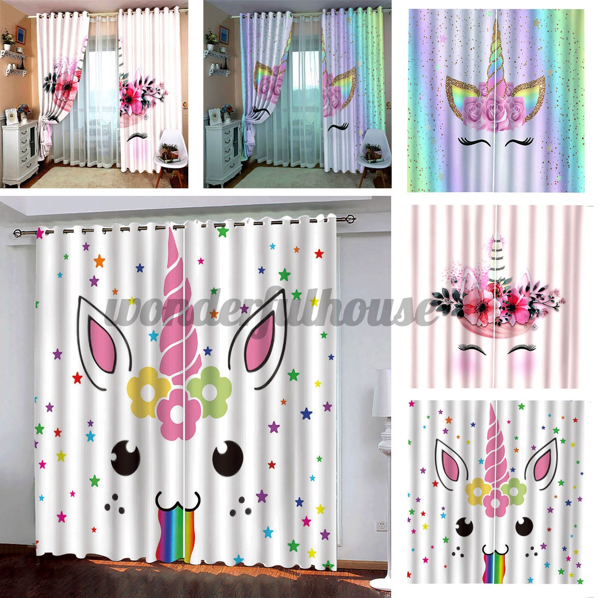 Window Curtain Blackout Draperies Eyelet Bedroom Living Room 2Pcs Waterproof ）