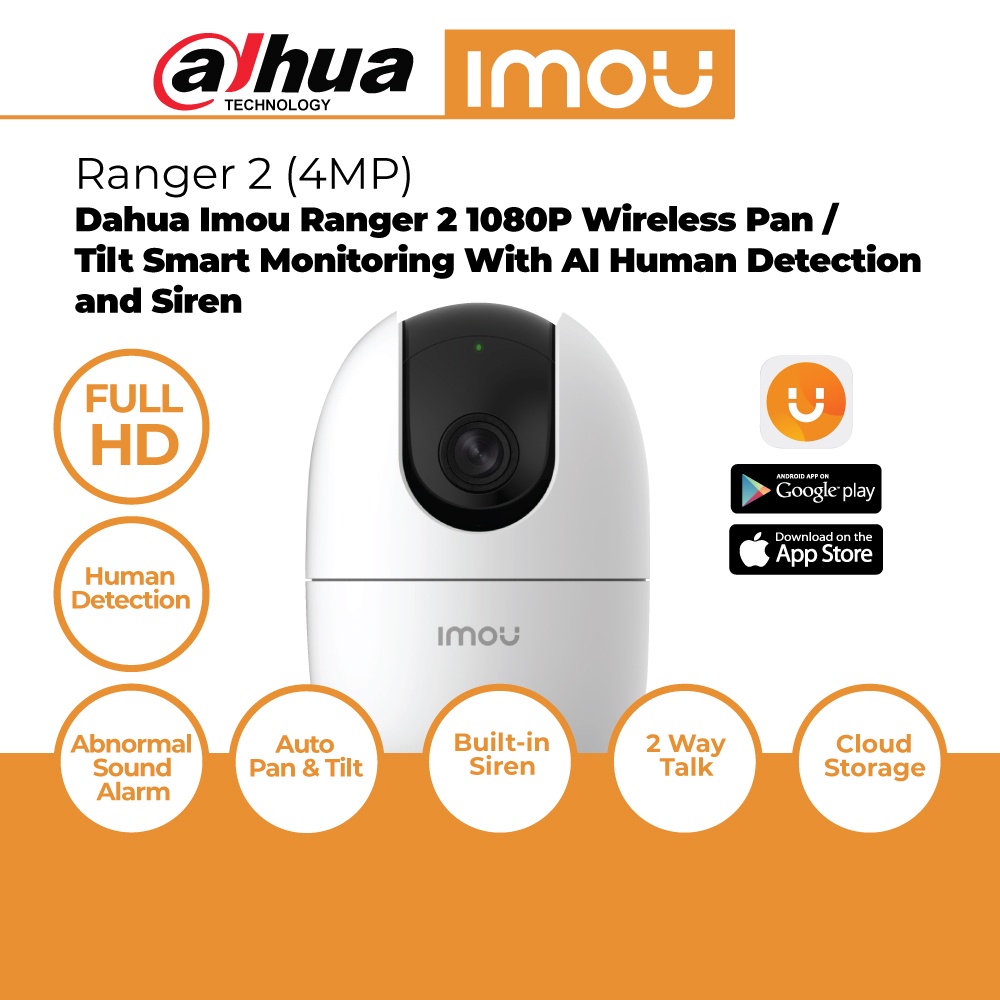 DAHUA IMOU Ranger 2 4MP (2560 x 1440) Smart Motion Tracking AI Human ...