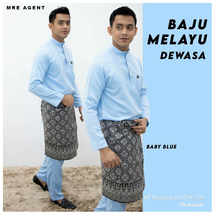 Terkini Cutting Modern Slim Fit Baju Melayu 2021 Warna Baby Blue Untuk Raya Majlis Nikah Tunang Lelaki Ayah Adik Shopee Malaysia