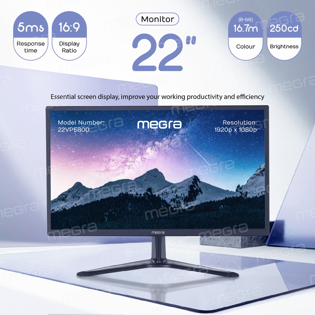 MEGRA Monitor 22 Inch / 19 Inch Monitor 75Hz PC Desktop Computer Monitor Shopee Malaysia