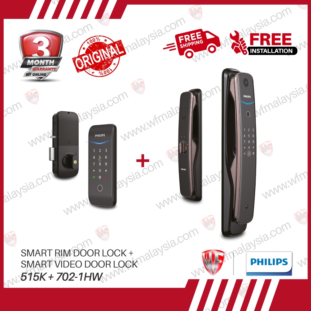 PHILIPS New Model Easy Key Digital Lock 515K + 702-1HW Smart Video Door Lock