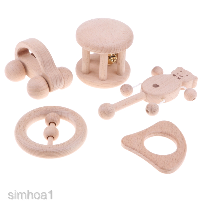 wooden rattle teether