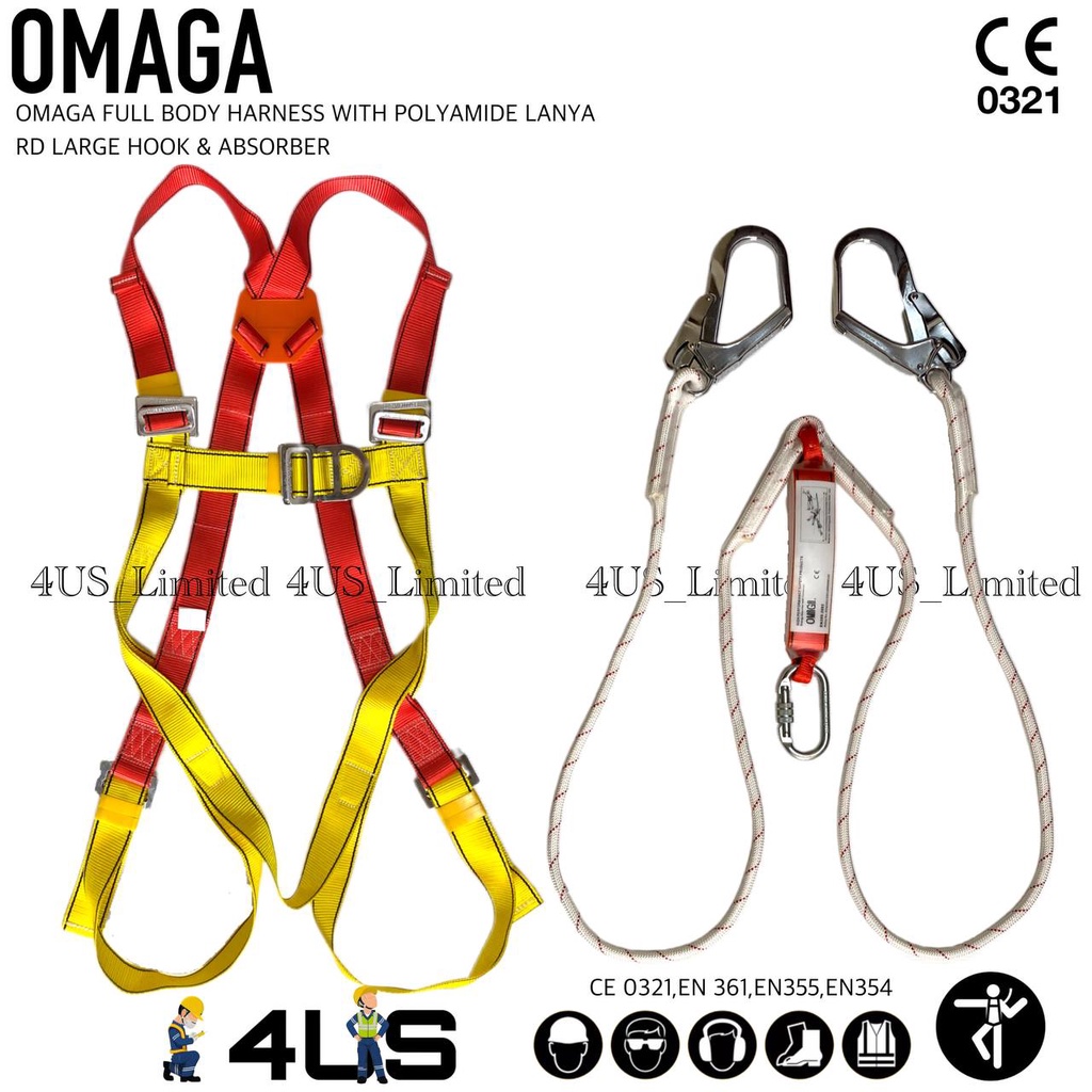 Omaga Safety Full Body Harness Fall Protection With Polyamide Lanyard