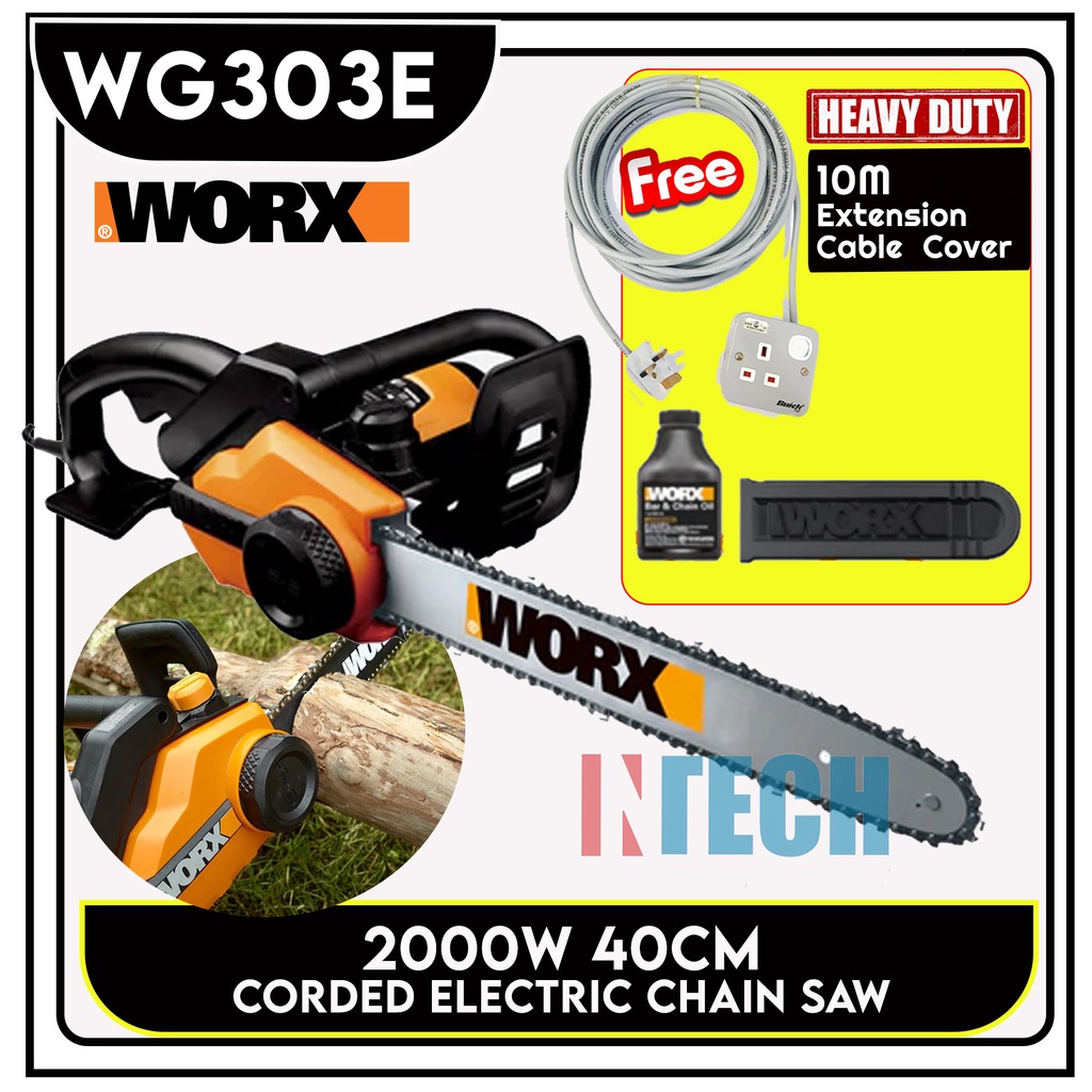 WORX WG303E 2000W 40CM CORDED / ELECTRIC CHAIN SAW + FREE GIFT 10M