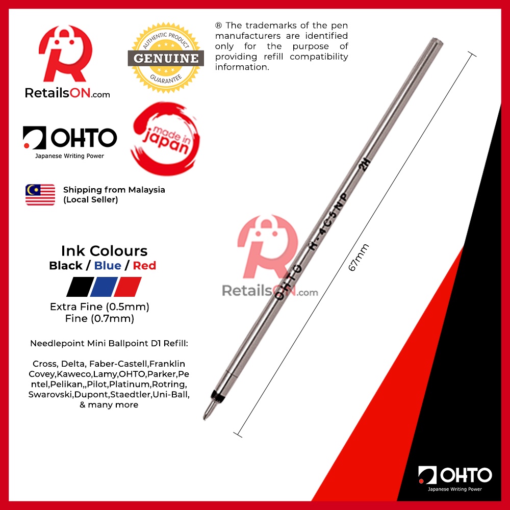 OHTO Refill D1 for Mini/MultiFunction Ballpoint Pens EF/F Standard