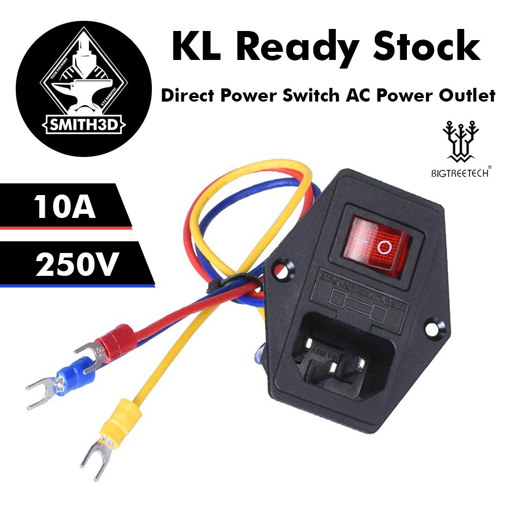 Power Switch AC Power Outlet DIRECT 10A 250V with Red Triple Rocker