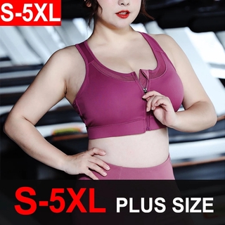 Women Zipper Push Up Sports Bras Plus Padded Wirefree Breathable Sports Tops S-5XL