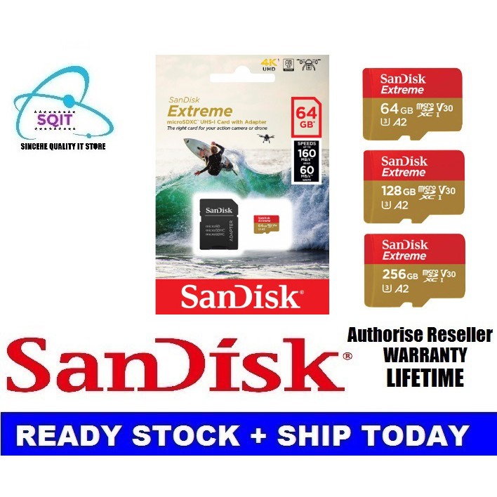 Sandisk Extreme Micro Sd 32gb A1 100mb S 64gb 128gb 256gb 160mb S 4k U3 V30 Shopee Malaysia