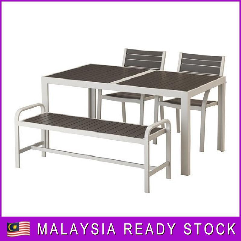 Grey 156x90 Cm Ikea Sjalland Table 2 Chairs Bench Outdoor Dark
