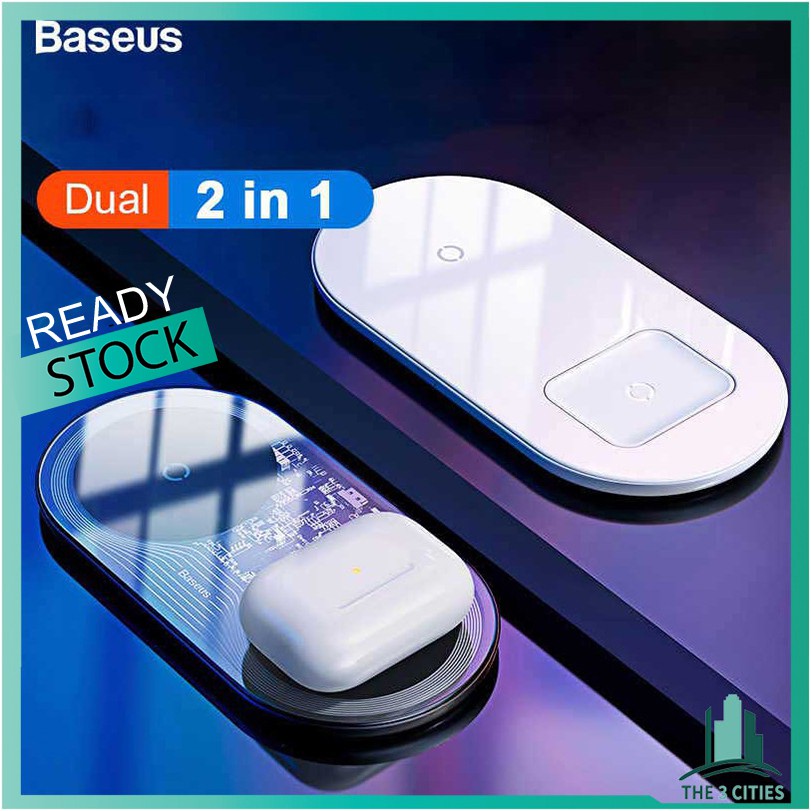 Baseus Simple 2in1 18w Max Transparent Special Edition Phones Wireless Charger Pods For Iphone Samsung Shopee Malaysia