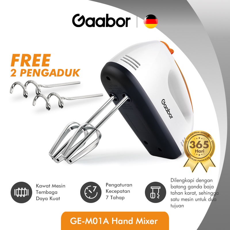PUTIH Gaabor Hand Mixer 100 Watt Egg Beater Stainless 7 Speed