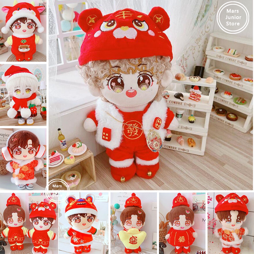 K-pop 20CM Idol Doll Clothes New Year Traditional Red Costumes Tiger Hat Scarf Shoes Sean Xiao JIMIN Lisa Jennie Plush Dolls Accessories