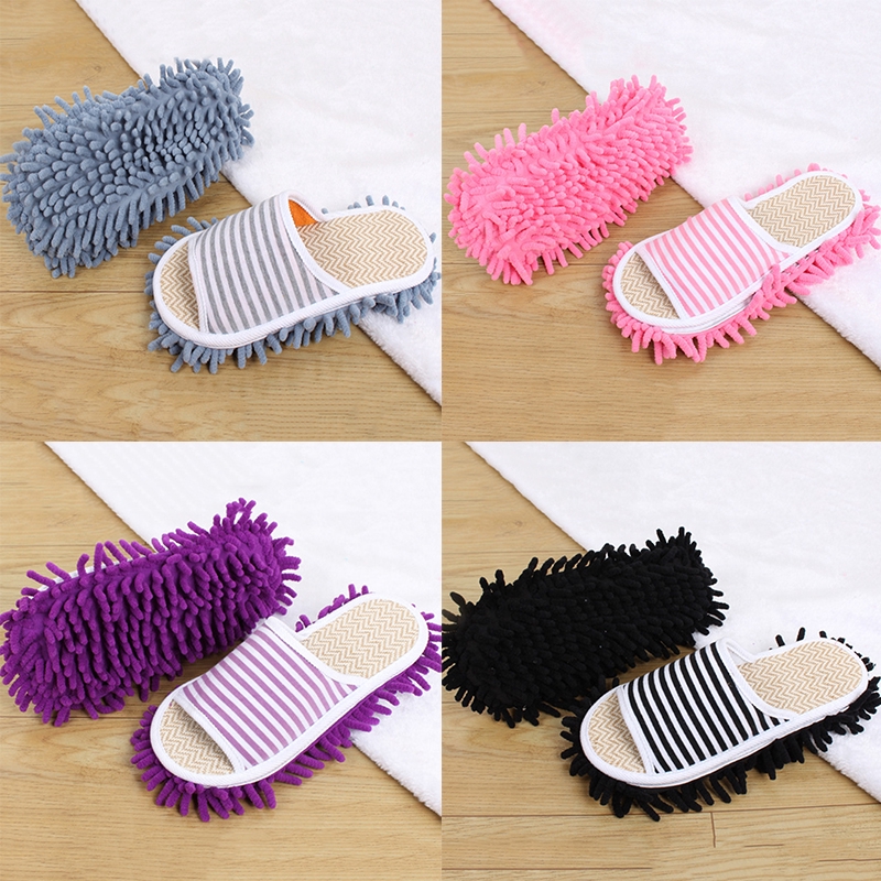 Grey Friendly House Womens Chenille Microfiber Floor Cleaning Mop Slippers