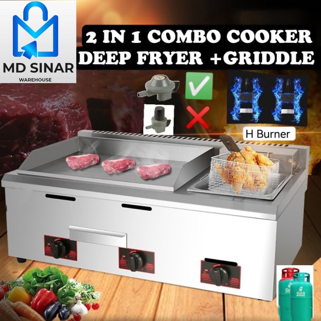 MD SINAR GAS 2 IN 1 GRILL WITH DEEP FRYER COMBO STOVE FOOD TRUCK GAS