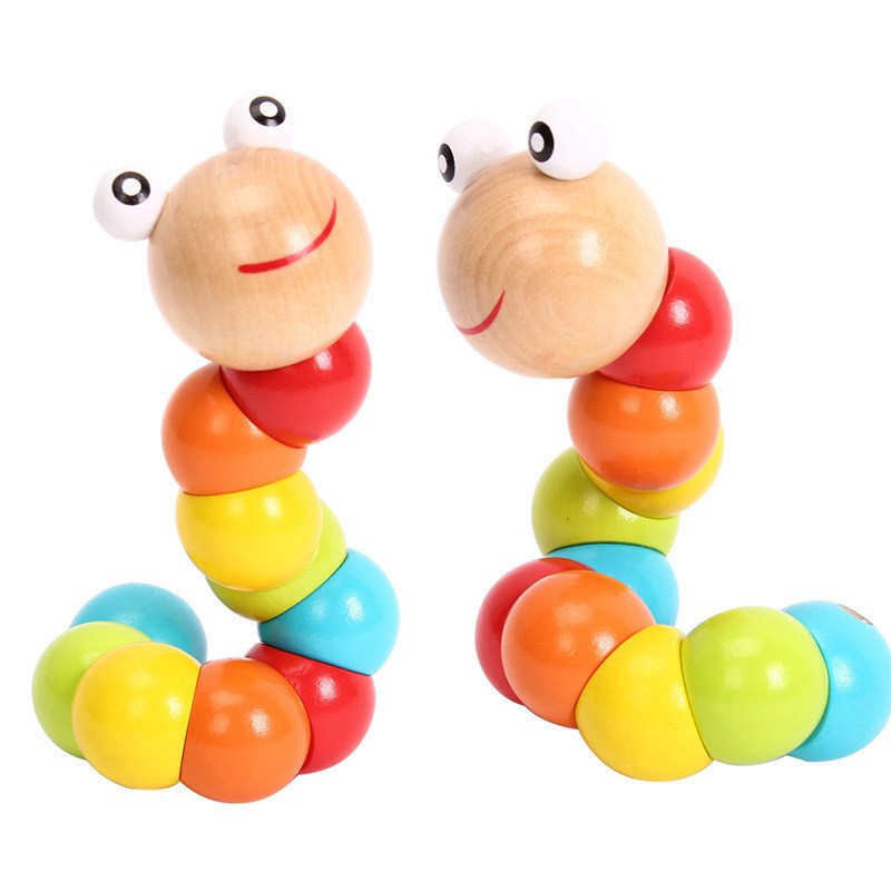 Educational twisted wooden worms with eye-catching colors stimulate baby's curiosity