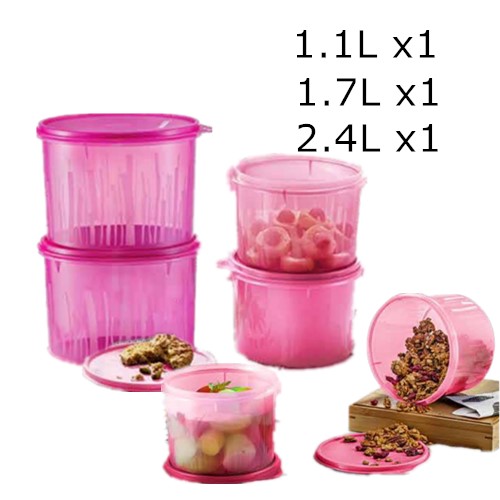 Tupperware Snack N Stack Set (3) 1.1L/1.7L/2.4L Pink/Purple
