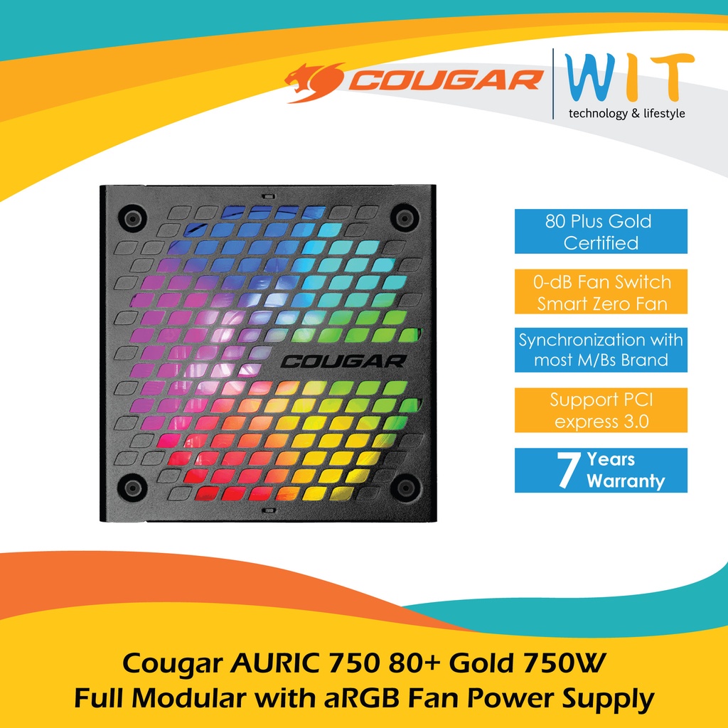 Cougar AURIC 750 80+ Gold 750W Full Modular with aRGB Fan Power Supply