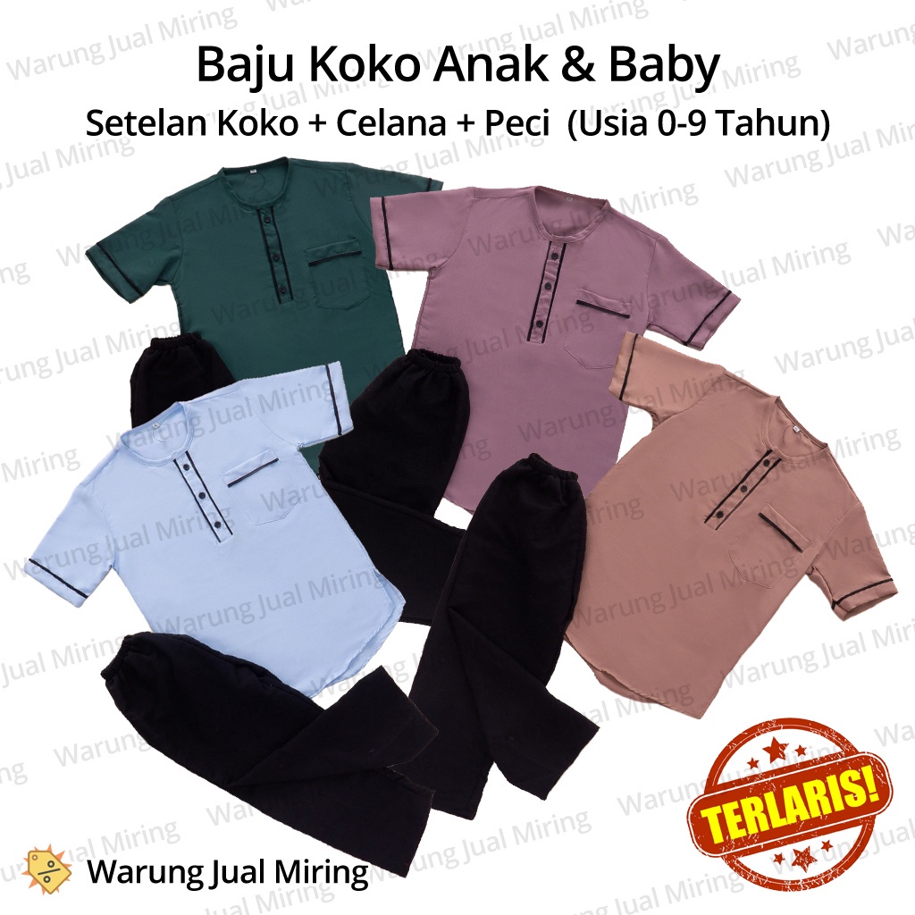 HIJAU KATUN KEMEJA Children's Clothing Set koko Long Pants Peci Set Sarkoci Shirt Kurta Newborn Baby Baby Boy Plain Cotton Fabric Sturdy School Madrasah Islamic Boarding School Muslim Islam Color Brown Greenbiru Kindergarten Elementary School Age Years Mo