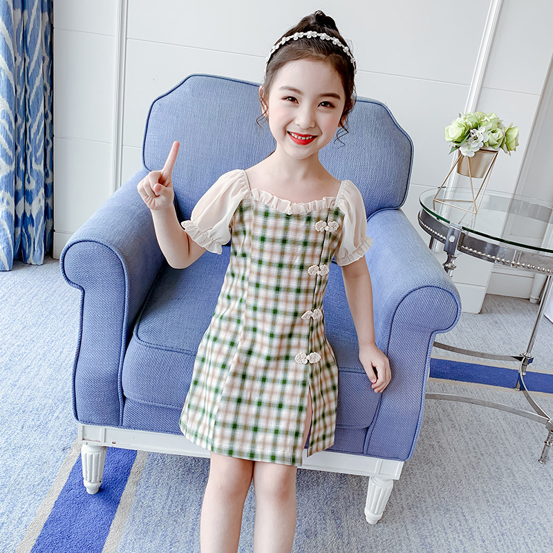 Must Versatile 2022 CNY Tang Suit Dress Summer Chinese Style New Year Cheongsam Plaid Princess Reliable Have