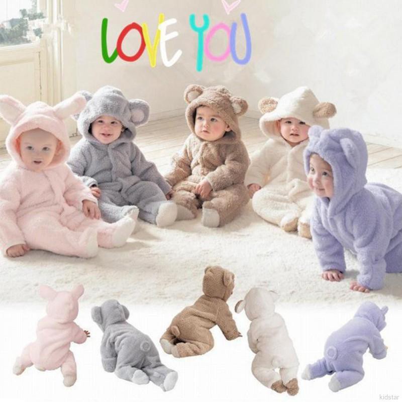 Winter Baby Clothes Flannel Baby Boy Clothes Cartoon Animal 3D Bear Ear Romper Jumpsuit Warm Newborn Infant Romper
