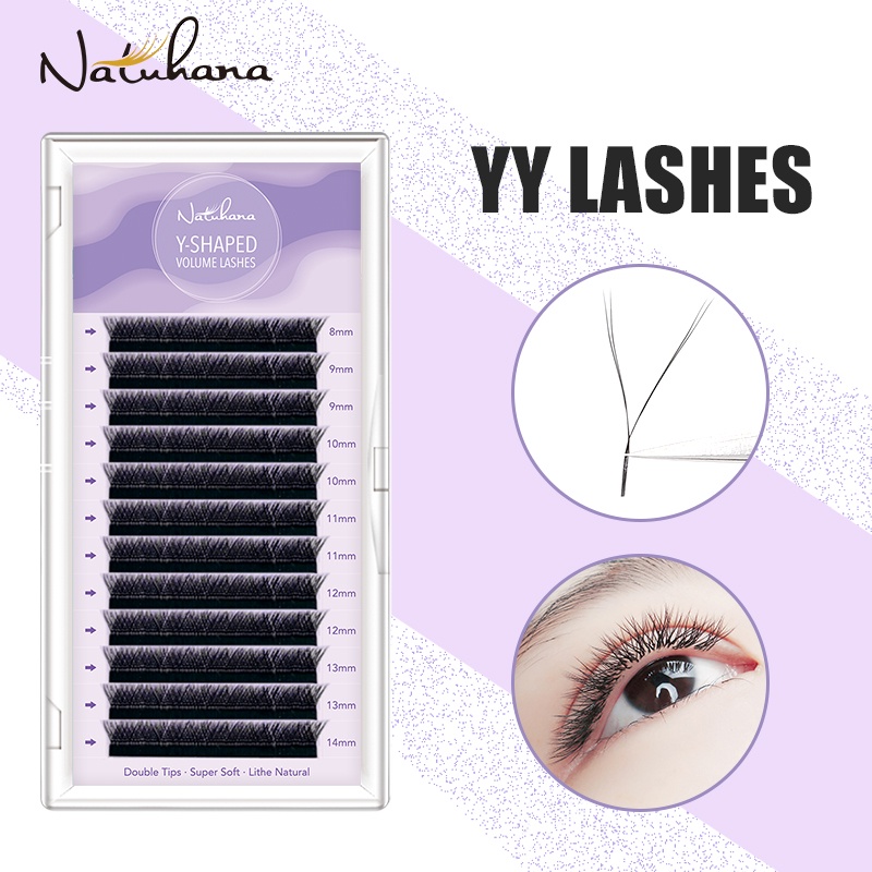 NATUHANA YY Shaped C D Curl Eyelash Extension Two Tip Lashes Bulu Mata Individual False Eyelashes Premium Mink Y Lashes