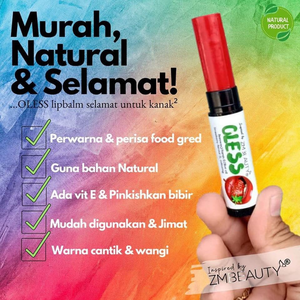 Ready Stock Oless LIP BALM by ZM Beauty NATURAL Homemade dan Selamat