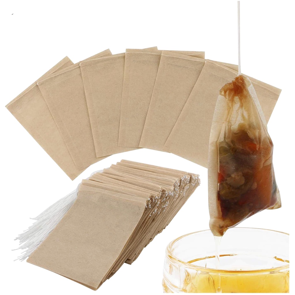 100Pcs Teabags Biodegradable Paper Tea Bags Drawstring Eco-Friendly Natural Wood Pulp Filter Empty Tea Bags for Loose Leaf Tea