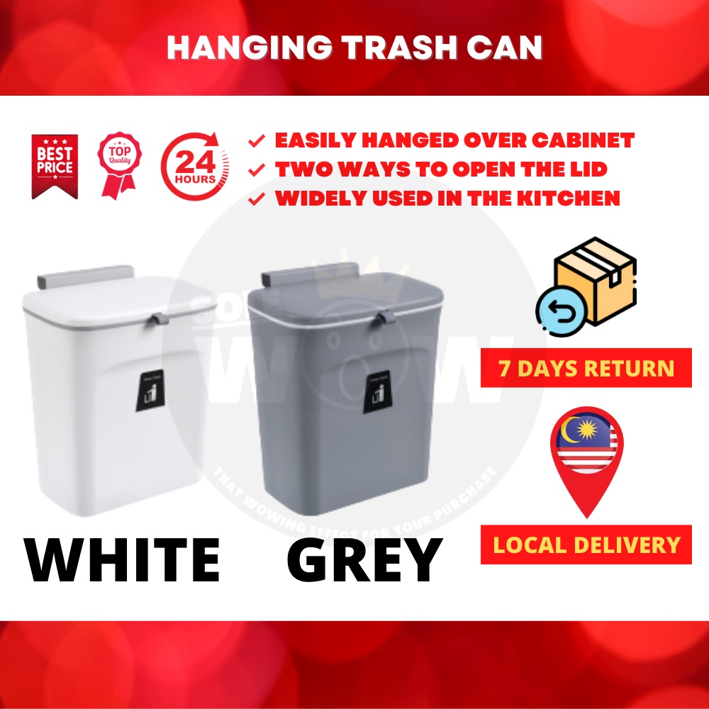 Hanging Trash Can for Kitchen Door with Lid Under Sink Garbage