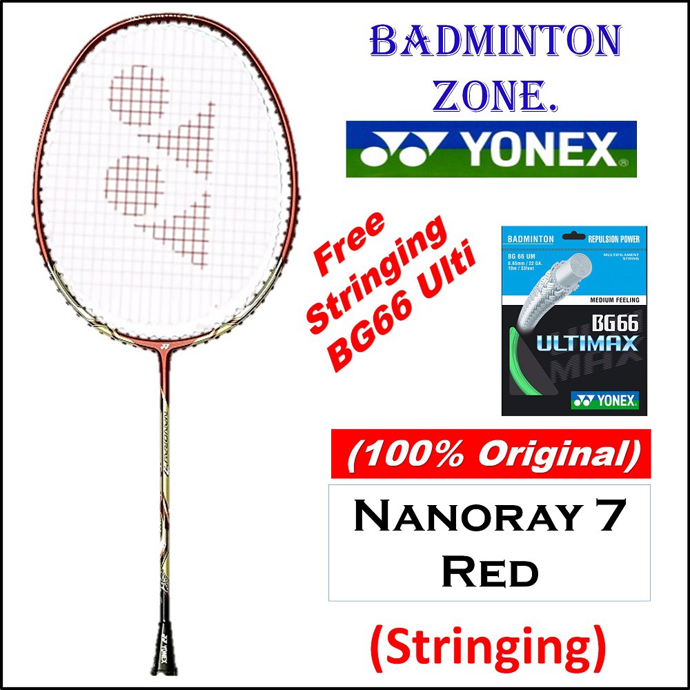 [100% Authentic] Yonex Nanoray 7 Red + Free Stringing With Yonex BG66 ...